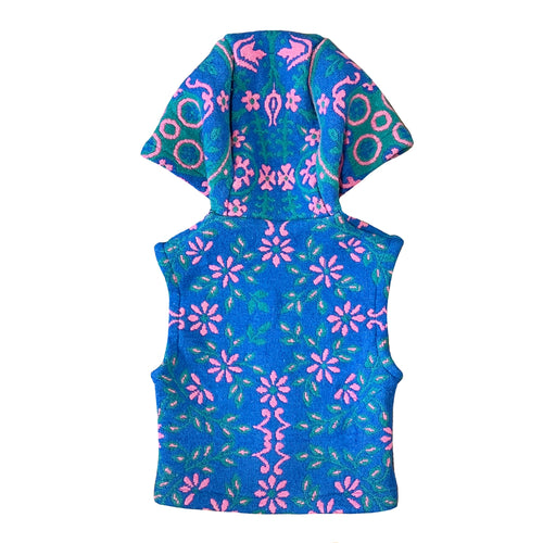 Blue Floral Zip-Up Vest